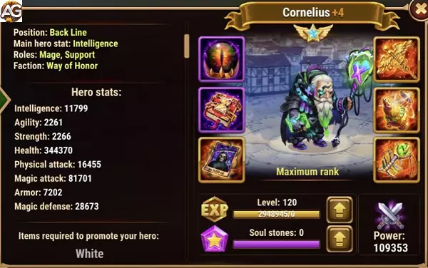 Cornelius com skin cibernética, Hero Wars.