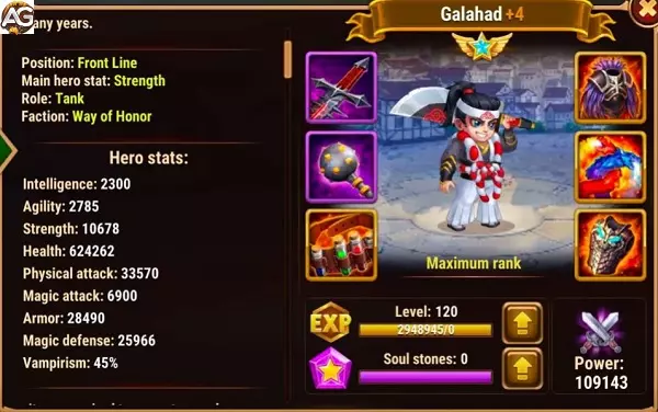Galahad  Max stats Hero Wars Mobile