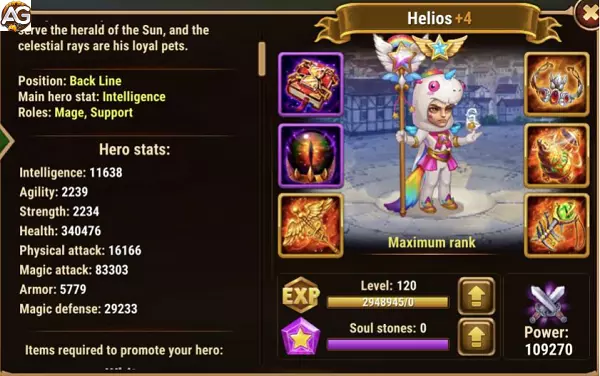 Helios with masquerade skin, Hero Wars Mobile.