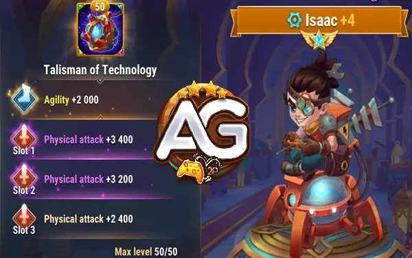 Isaac com Talismã da Tecnologia, Hero Wars Mobile.