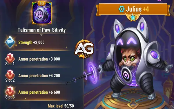 Image: Julius with Talisman of Paw-Sitivity, Hero Wars Mobile.