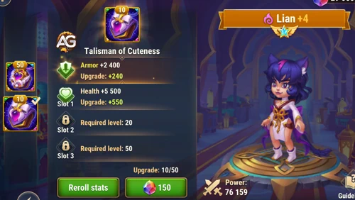 Lian com o Talismã de Fofo, Hero Wars.