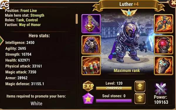 Luther with stellar skin, Hero Wars Mobile.