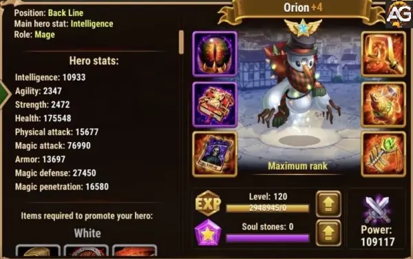 Orion with Winter Skin in Hero Wars Alliance