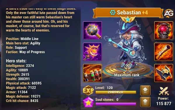Sebastian with Stellar Skin in Hero Wars Mobile