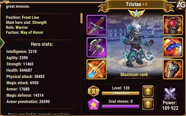 Tristan with Dark Depths Skin in Hero Wars Alliance