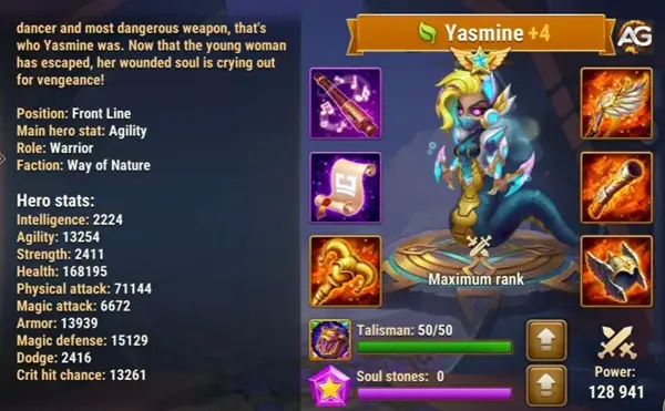 Yasmine com Super Skin no Hero Wars Mobile