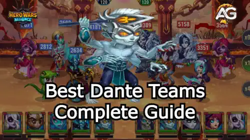 Illustration of Dante Best Teams from the game Hero Wars Alliance, developed by Nexters. - Wallpaper