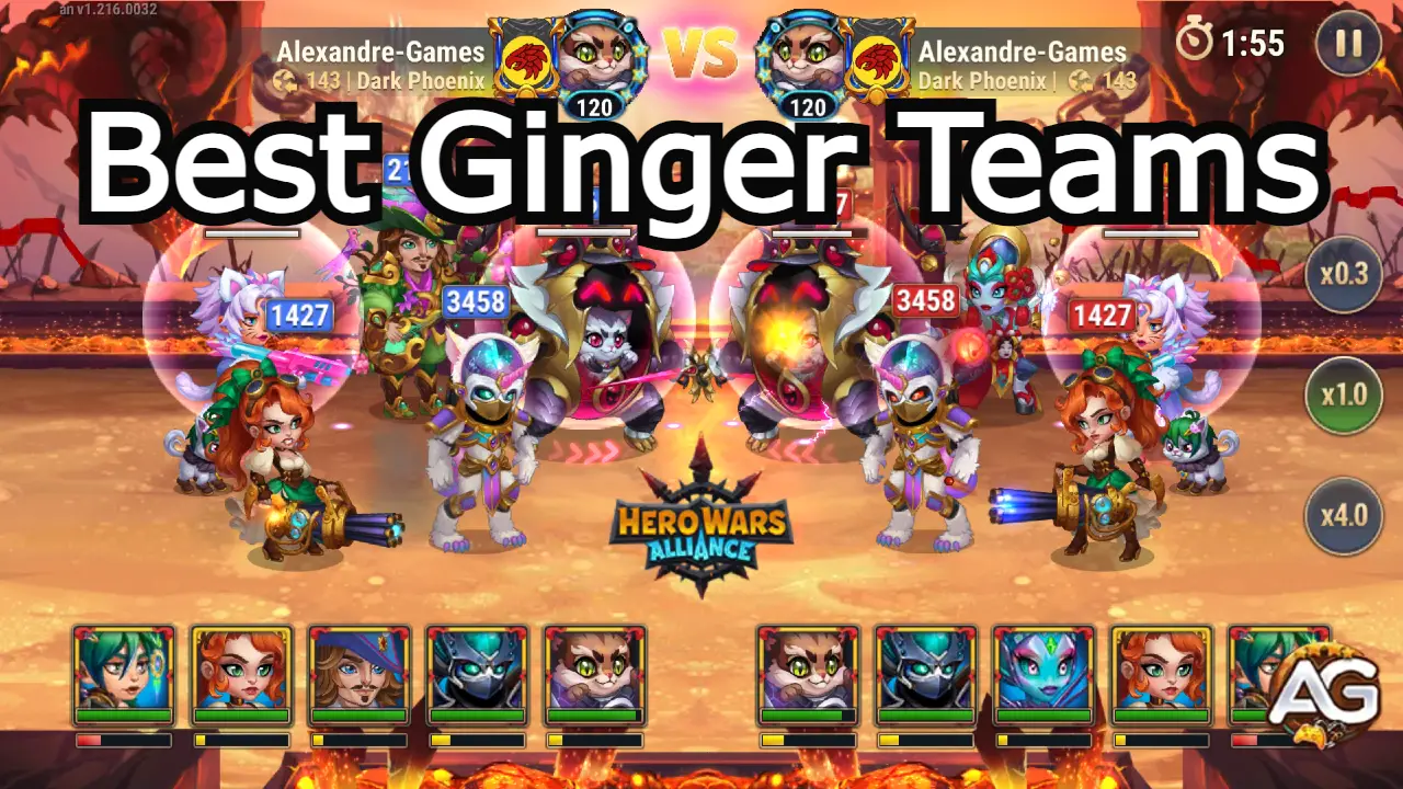 Ilustração das Melhores Equipes de Ginger em Hero Wars Alliance - Papel de Parede