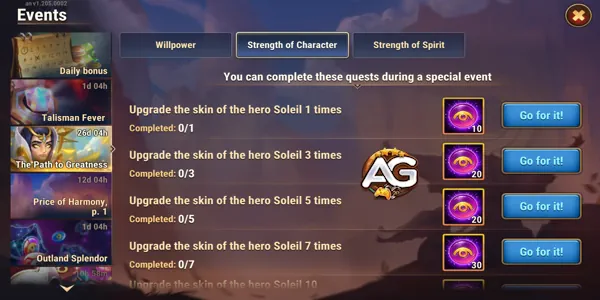 The Path of Greatness Soleil Event Missions, Hero Wars Alliance.