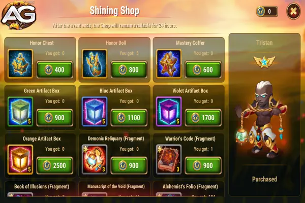 Way of Honor Shop - Artifacts Box, Hero Wars Alliance.