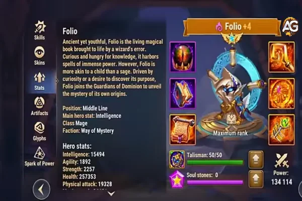 Folio Max Level with Default Skin, Hero Wars Alliance.