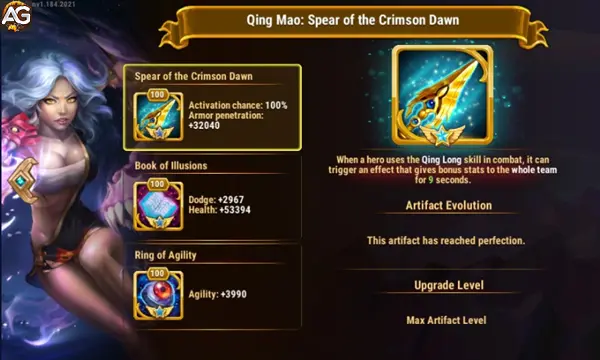 Qing Mao Artifact Max stats Hero Wars Mobile