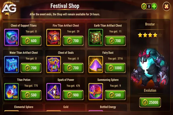 Brustar Primordial Skin Festivel Shop, Hero Wars Alliance.